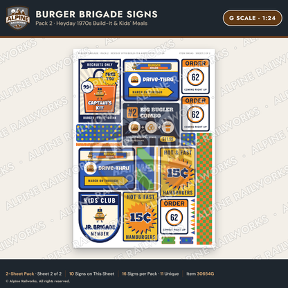 Alpine Railworks 30654G G Scale Fast Food Signs - Burgers