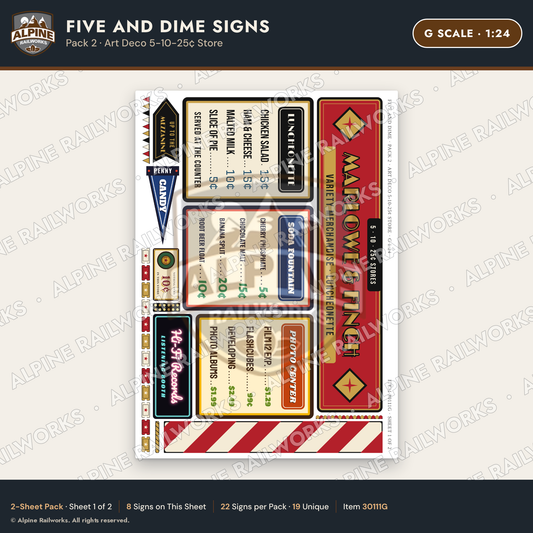 Alpine Railworks 30111G G Scale Five and Dime Signs