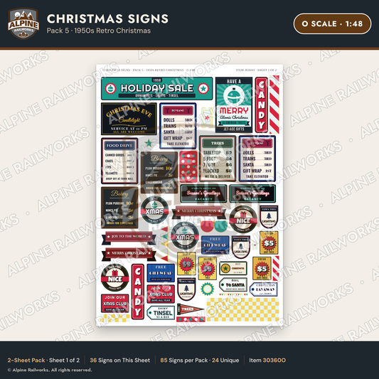 Alpine Railworks 30360O O Scale Christmas Signs - Retro Christmas