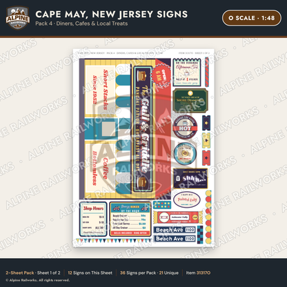Alpine Railworks 31317O O Scale Cape May NJ Signs - Diners & Cafes