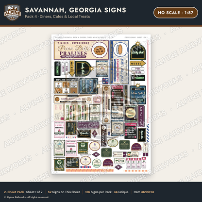 Alpine Railworks 31299HO HO Scale Savannah GA Signs - Diners & Cafes