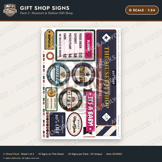 Alpine Railworks 30496G G Scale Gift Shop Signs - Museum