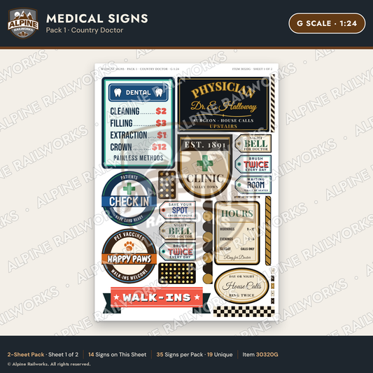 Alpine Railworks 30320G G Scale Medical Signs - Country Doctor