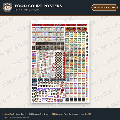 Alpine Railworks 30203N N Scale Food Court Posters - Wok & Teriyaki