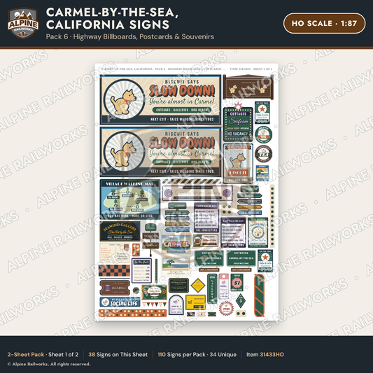 Alpine Railworks 31433HO HO Scale Carmel CA Signs - Billboards