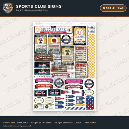 Alpine Railworks 30460O O Scale Sports Club Signs - Hometown Ball Club