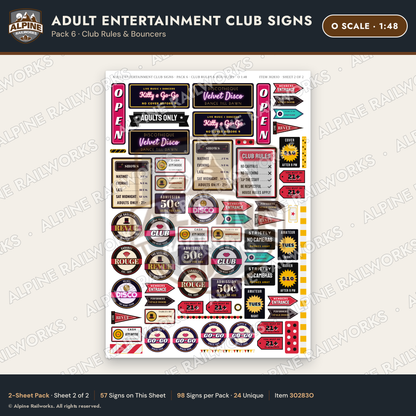 Alpine Railworks 30283O O Scale Adult Entertainment Club Signs