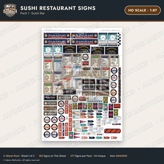 Alpine Railworks 30422HO HO Scale Sushi Restaurant Signs - Sushi Bar