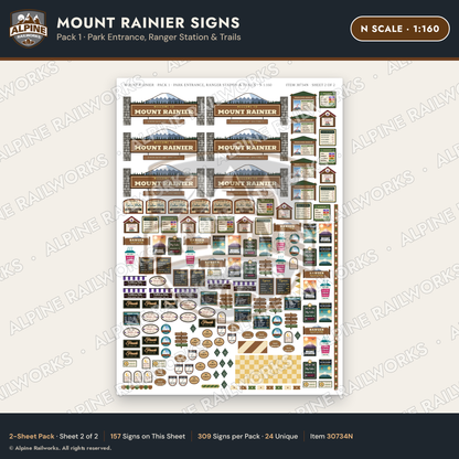 Alpine Railworks 30734N N Scale Tourist Signs - Mount Rainier