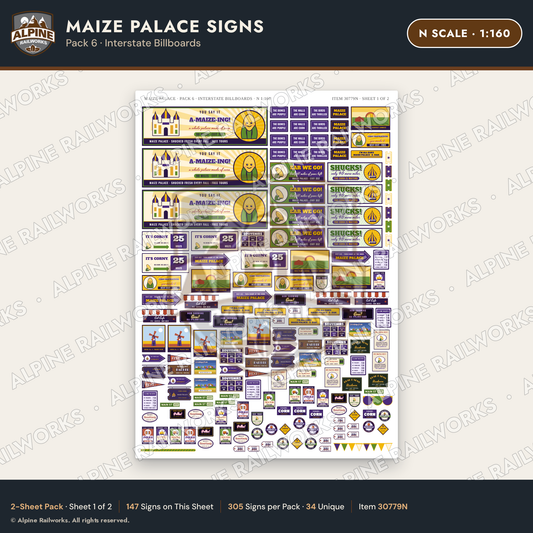 Alpine Railworks 30779N N Scale Roadside Signs - Corn Palace