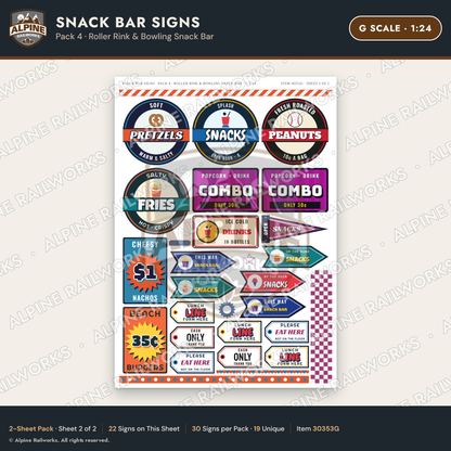 Alpine Railworks 30353G G Scale Snack Bar Signs - Roller Rink