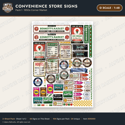 Alpine Railworks 30500O O Scale Convenience Store Signs