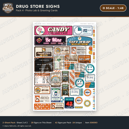 Alpine Railworks 30659O O Scale Drug Store Signs - Photo Lab