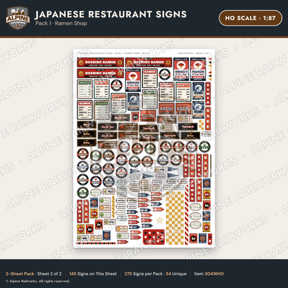 Alpine Railworks 30416HO HO Scale Japanese Restaurant Signs