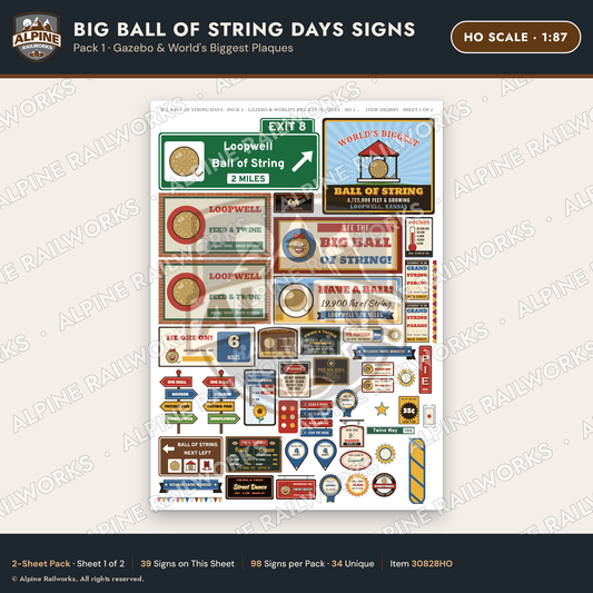 Alpine Railworks 30828HO HO Scale Roadside Signs - Giant Ball of Twine