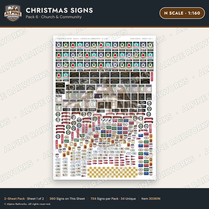 Alpine Railworks 30361N N Scale Christmas Signs - Church & Community
