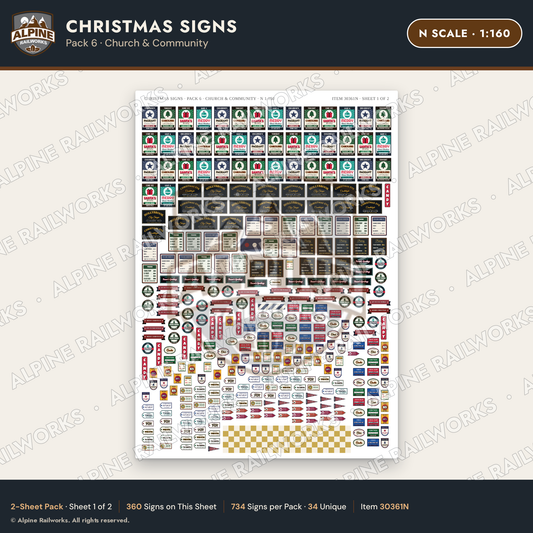 Alpine Railworks 30361N N Scale Christmas Signs - Church & Community