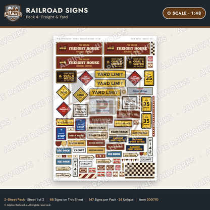 Alpine Railworks 30071O O Scale Railroad Signs - Freight & Yard