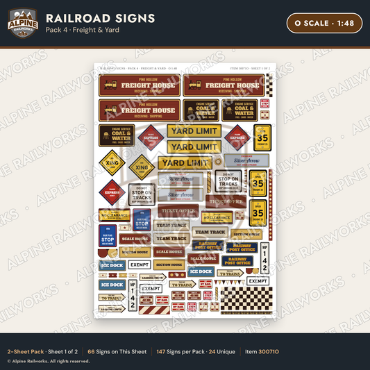 Alpine Railworks 30071O O Scale Railroad Signs - Freight & Yard