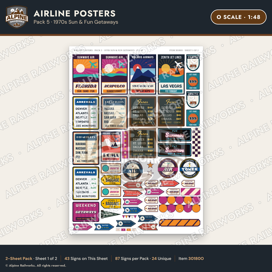 Alpine Railworks 30180O O Scale Airline Posters - 1970s Sun