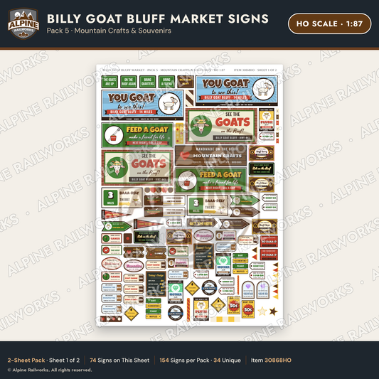 Alpine Railworks 30868HO HO Scale Roadside Signs - Goats on the Roof
