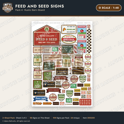 Alpine Railworks 30023O O Scale Feed and Seed Signs