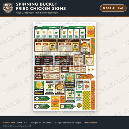 Alpine Railworks 30639O O Scale Fast Food Signs - Fried Chicken