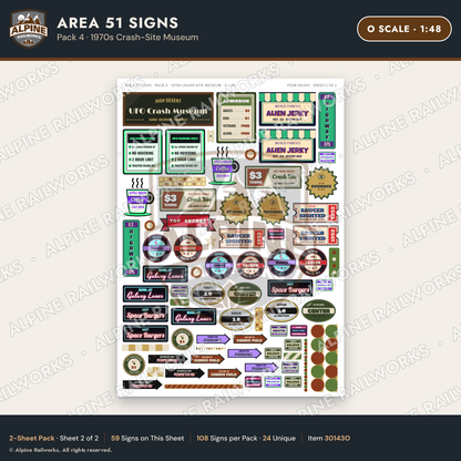 Alpine Railworks 30143O O Scale Area 51 Signs - Crash-Site Museum