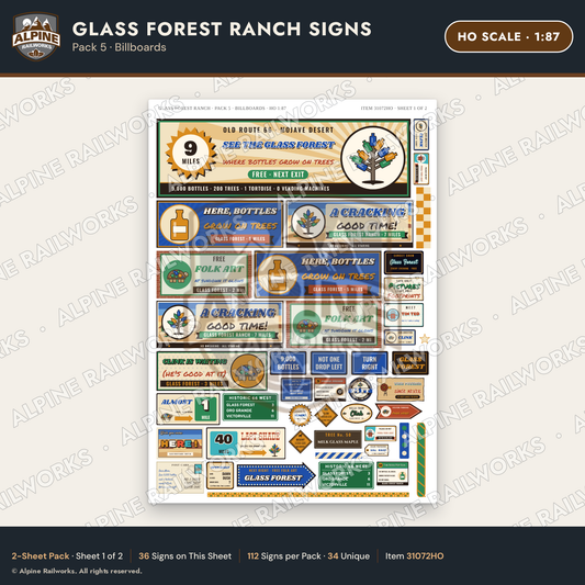 Alpine Railworks 31072HO HO Scale Roadside Signs - Bottle Tree Ranch