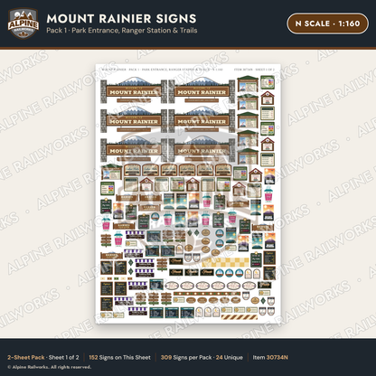 Alpine Railworks 30734N N Scale Tourist Signs - Mount Rainier