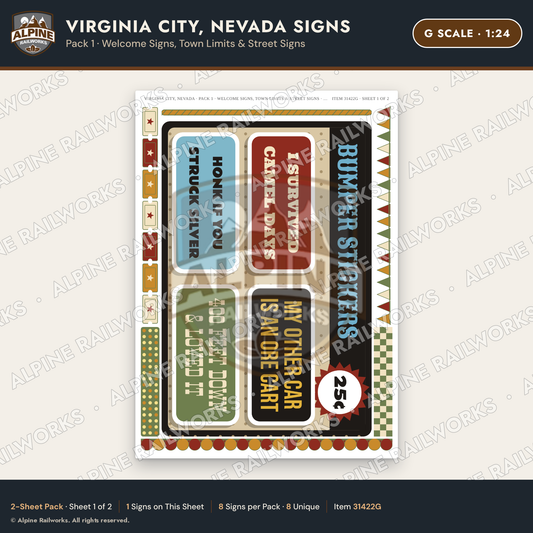 Alpine Railworks 31422G G Scale Virginia City NV Signs - Welcome Signs