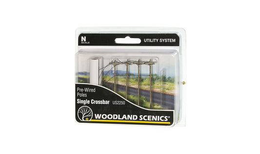Woodland Scenics US2250 N Scale Pre-Wired Poles - Single Crossbar