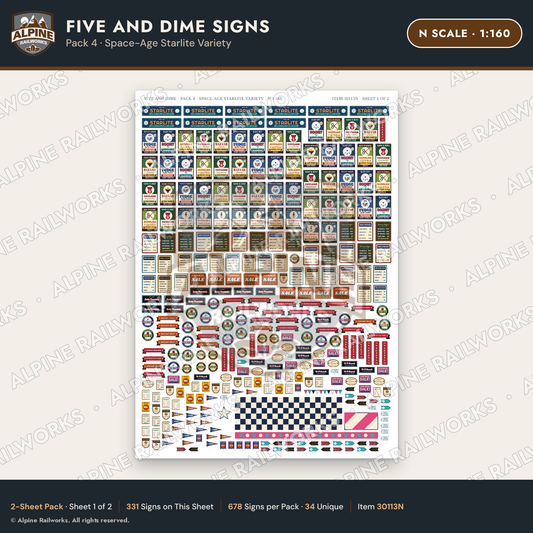 Alpine Railworks 30113N N Scale Five and Dime Signs
