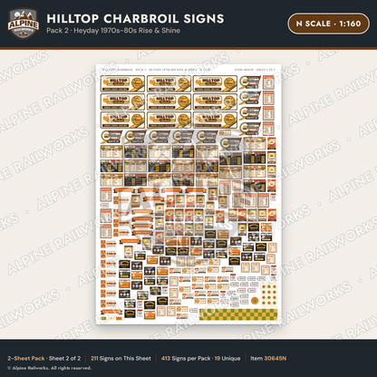 Alpine Railworks 30645N N Scale Fast Food Signs - Charbroiled Burgers