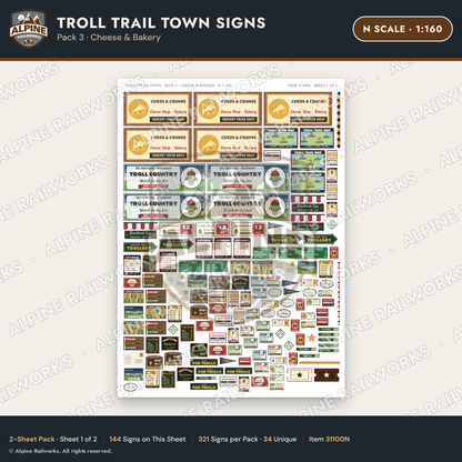Alpine Railworks 31100N N Scale Roadside Attraction Signs - Troll Town