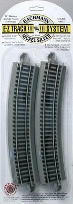 Bachmann 44503 HO Scale Curved Track w/ Nickel Silver Rail & Gray Roadbed - E-Z Track(R) -- 22" 55.9cm Radius pkg(4)