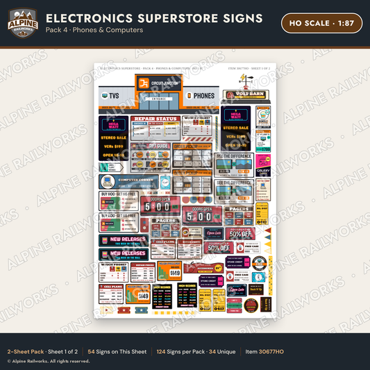 Alpine Railworks 30677HO HO Scale Electronics Superstore Signs