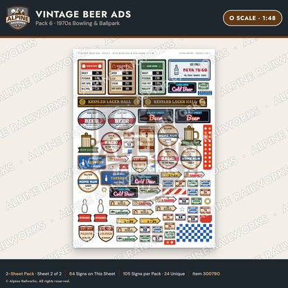 Alpine Railworks 30079O O Scale Vintage Beer Ads - 1970s Bowling