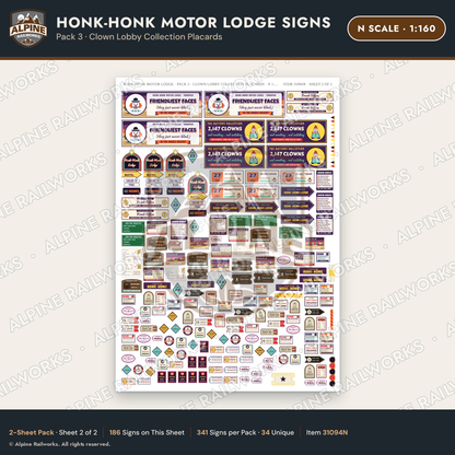 Alpine Railworks 31094N N Scale Roadside Signs - Clown Motel