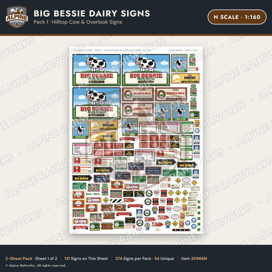 Alpine Railworks 30966N N Scale Roadside Signs - Giant Cow Dairy