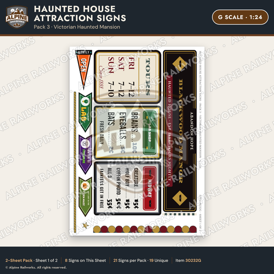 Alpine Railworks 30232G G Scale Haunted House Attraction Signs