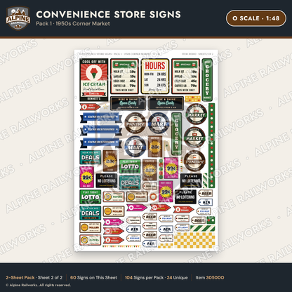 Alpine Railworks 30500O O Scale Convenience Store Signs