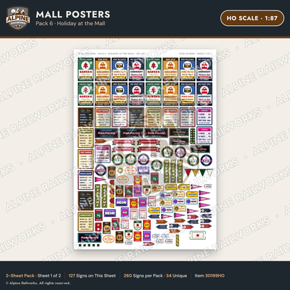Alpine Railworks 30199HO HO Scale Mall Posters - Holiday at the Mall