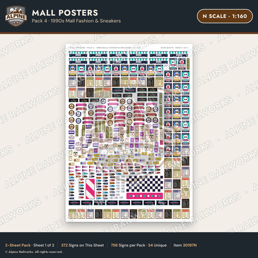 Alpine Railworks 30197N N Scale Mall Posters - 1990s Mall Fashion