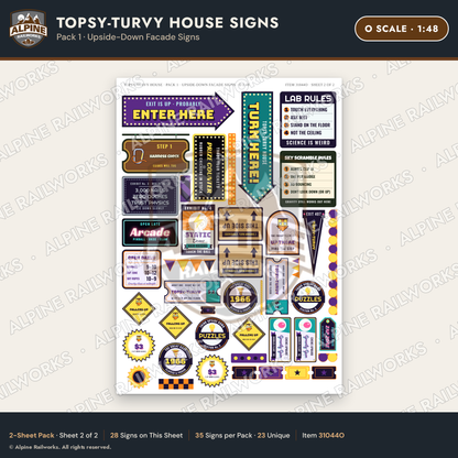 Alpine Railworks 31044O O Scale Roadside Signs - Upside-Down House
