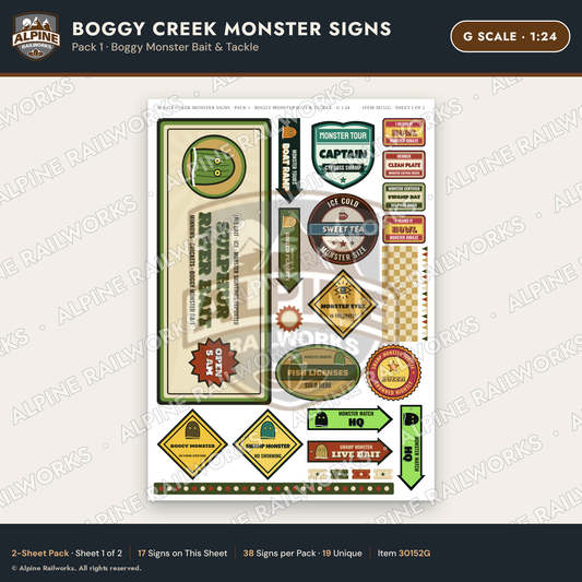 Alpine Railworks 30152G G Scale Boggy Creek Monster Signs