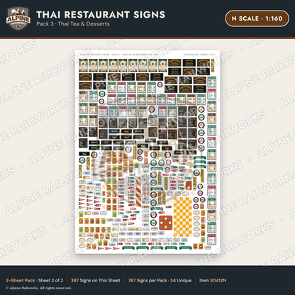 Alpine Railworks 30412N N Scale Thai Restaurant Signs - Thai Tea