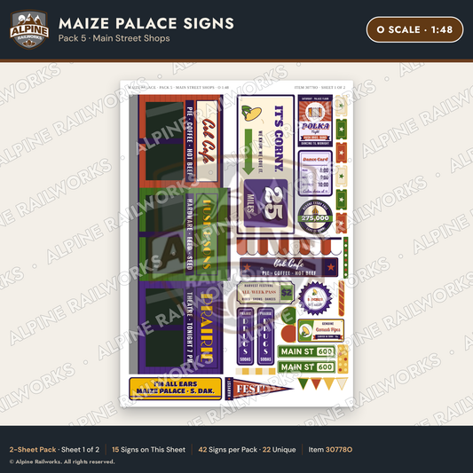 Alpine Railworks 30778O O Scale Roadside Signs - Corn Palace