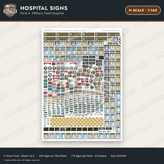 Alpine Railworks 30329N N Scale Hospital Signs
