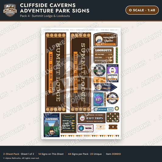 Alpine Railworks 30861O O Scale Roadside Signs - Cave Adventure Park